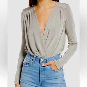 Free People Women's Gray Turnt Crossover Thong Bodysuit Size medium
